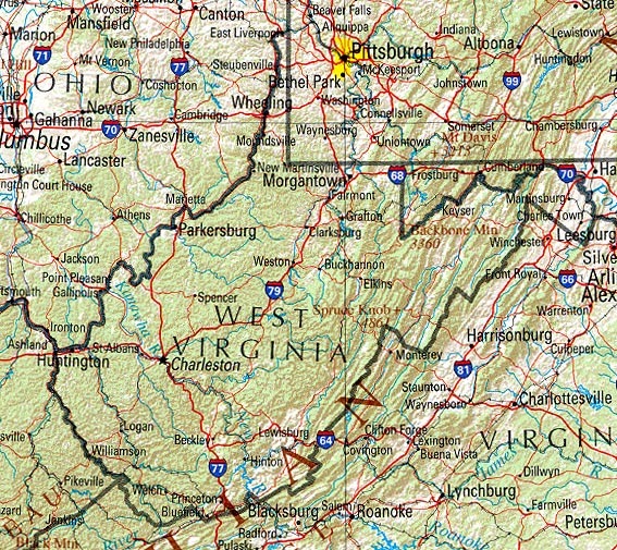 Virginia West Virginia Border Map West Virginia Physical Map - Full Size | Gifex