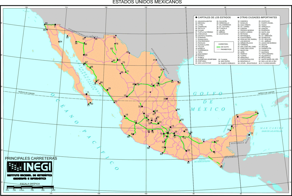 Mapa De Mexico Y Carreteras 0548