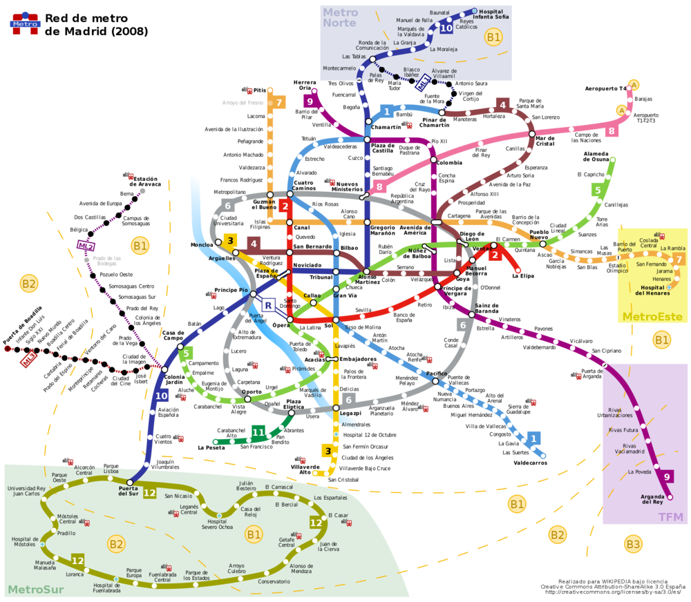 Madrid subway network map 2008 - Full size | Gifex