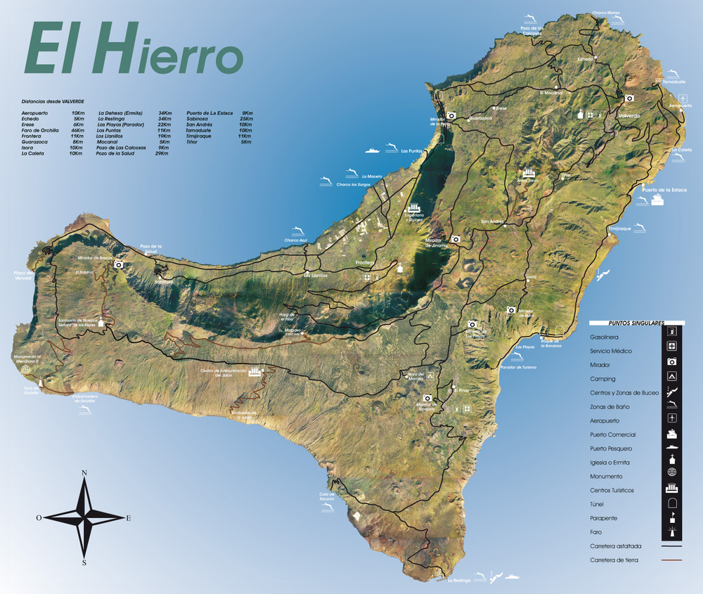 El Hierro Island physical-touristic map - Full size | Gifex