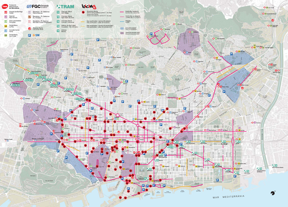 Bike routes and paths in Barcelona - Full size | Gifex