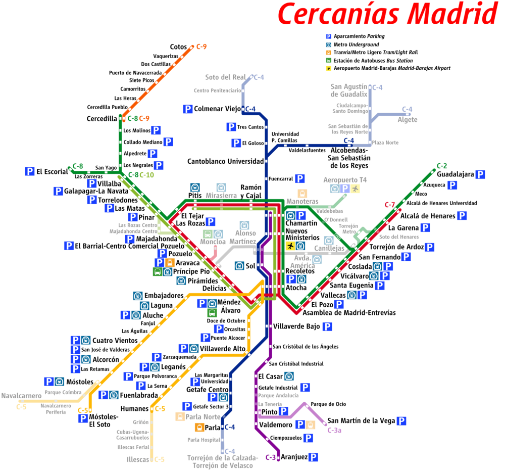 Madrid suburban rail network 2009 - Full size | Gifex