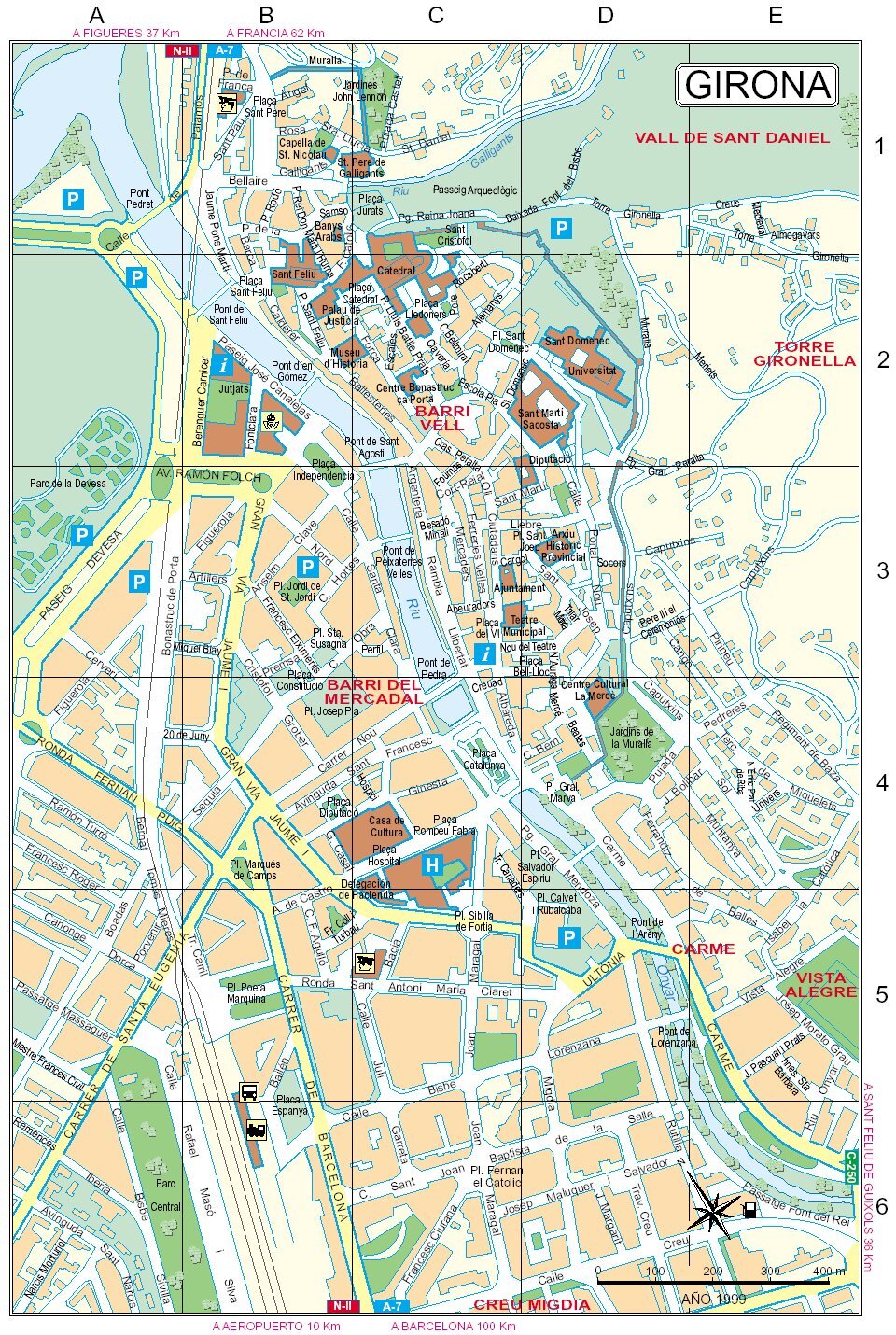 Girona Downtown Map 1999 Full Size Ex