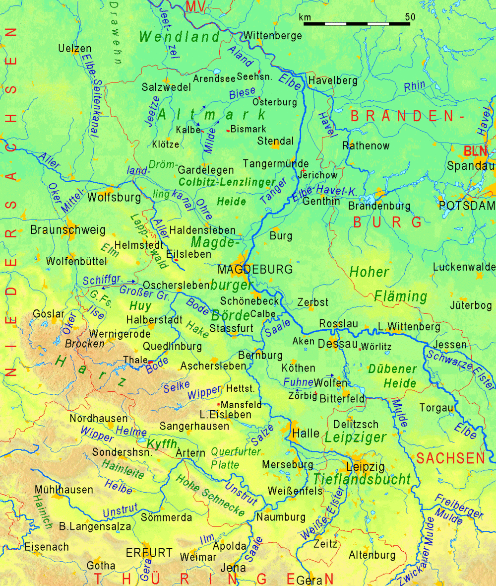 Physical Map Of Saxony-Anhalt 2008 - Full Size | Gifex