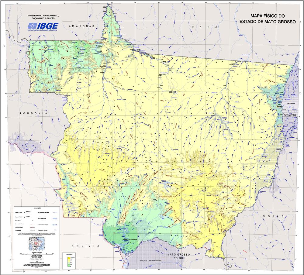 Physical Map Of The State Of Mato Grosso Brazil 