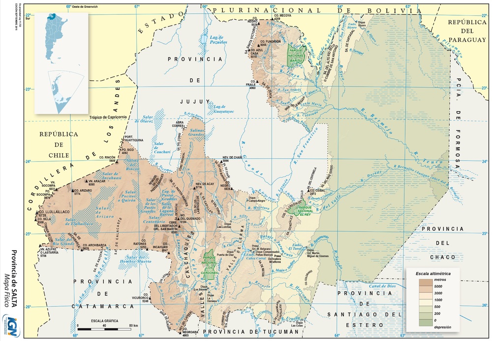 Salta - Physical map of the Province of Salta, Argentina | Gifex