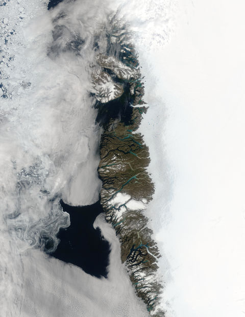 Meltwater ponds along Greenland West Coast