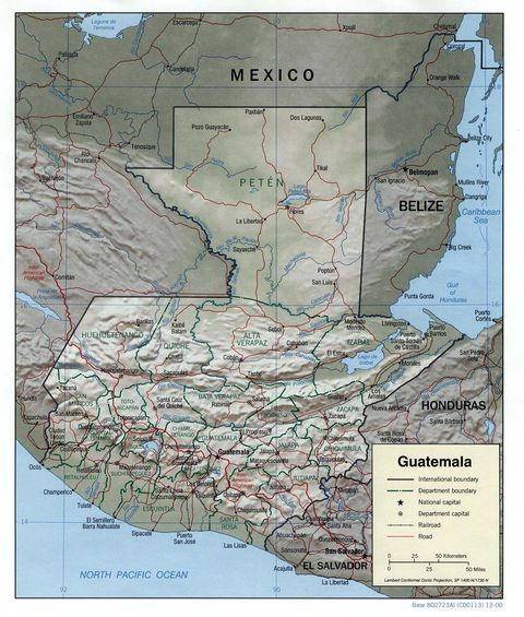 Guatemala Physical Map 2000