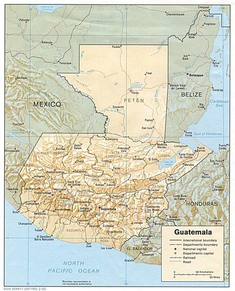 Guatemala Physical Map 1982