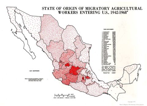 Map of Migratory Agricultural Workers Entering U.S. per State of Origin, Mexico