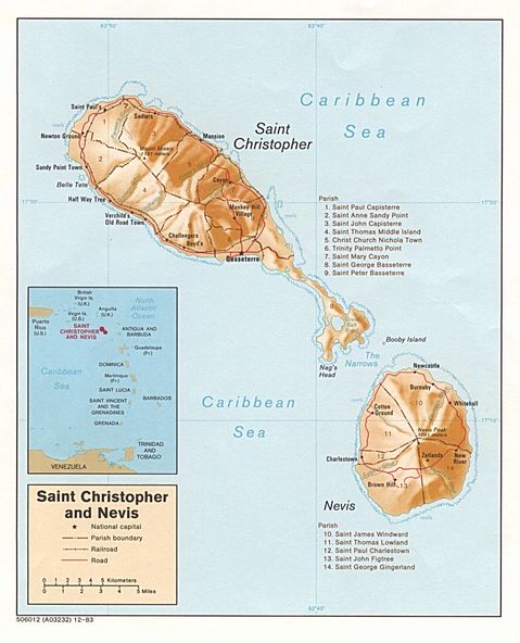 Mapa Físico de San Cristóbal y Nieves 1983