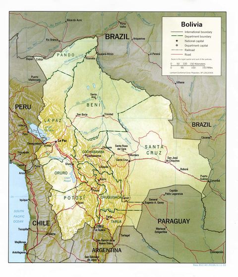 Bolivia Physical Map 