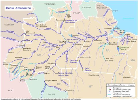 Hidrovías fluviales y canales de la Cuenca Amazónica