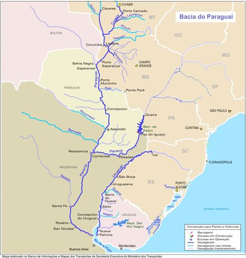 Hidrovías fluviales y canales de la Cuenca del río Paraguay