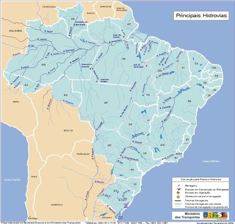 Principales hidrovías fluviales y Canales de Brasil