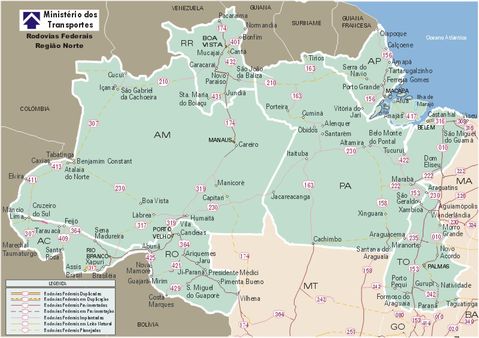 Federal Highway Map, North Region, Brazil