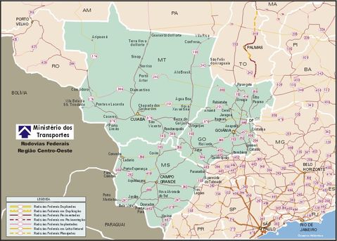 Federal Highway Map, West Center Region, Brazil