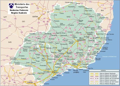 Federal Highway Map, South Eastern Region, Brazil