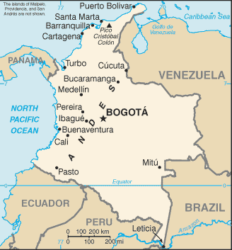 Colombia Small Political Map 2007