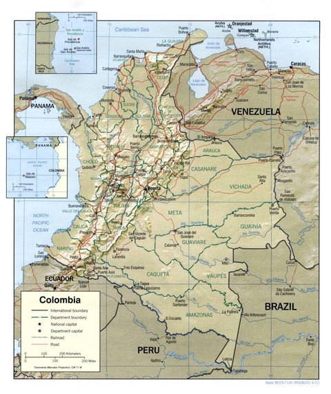 Colombia Physical Map 2001