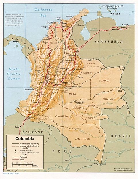 Colombia Physical Map 1985