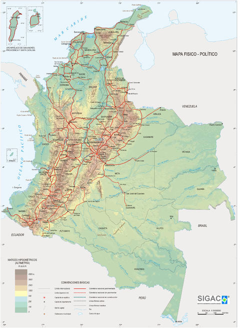 Colombia Physical Map