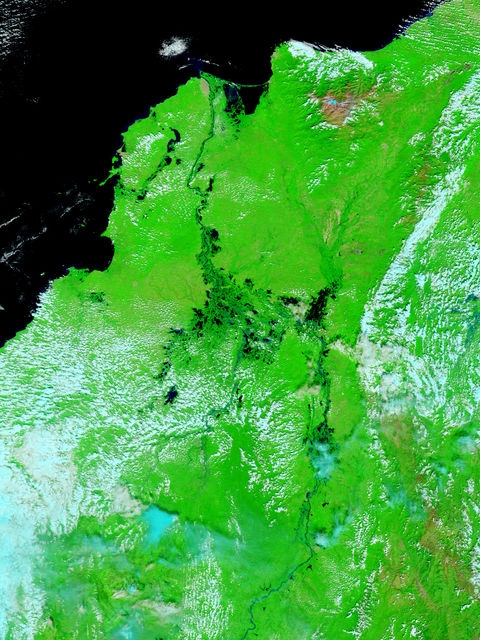 Floods in Northern Colombia (false color)