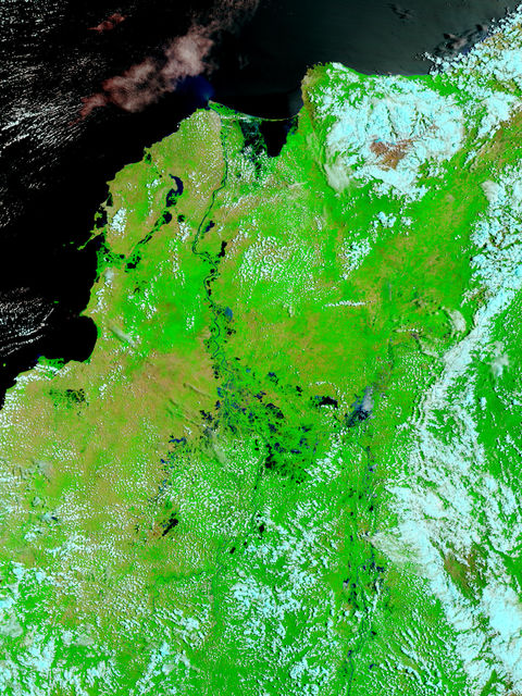 Inundaciones en Colombia (falso color)