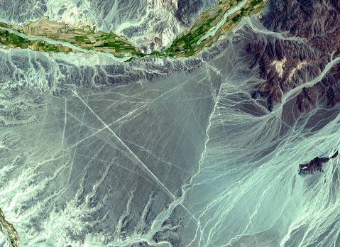 Satellite Image, Photo of the Nazca Lines, Peru