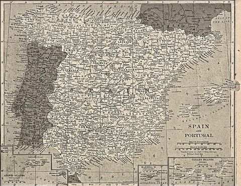 Mapa de España y Portugal 1917