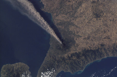 Ash Plume Streams from Mount Etna, Sicily