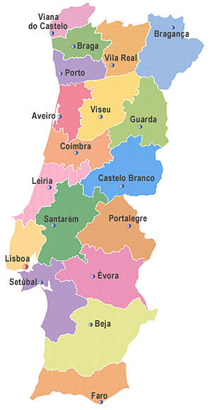 Portugal - Map of Portugal with its Districts | Gifex