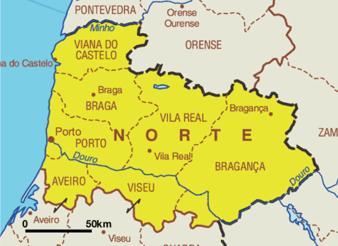 Map Of The Norte Region Or Northern Portugal 