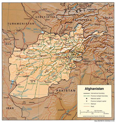 Mapa Físico de Afganistán 2003