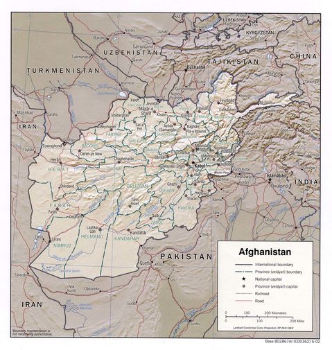 Mapa físico de Afganistán 2002