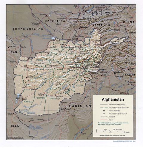 Afghanistan Physical Map 2001