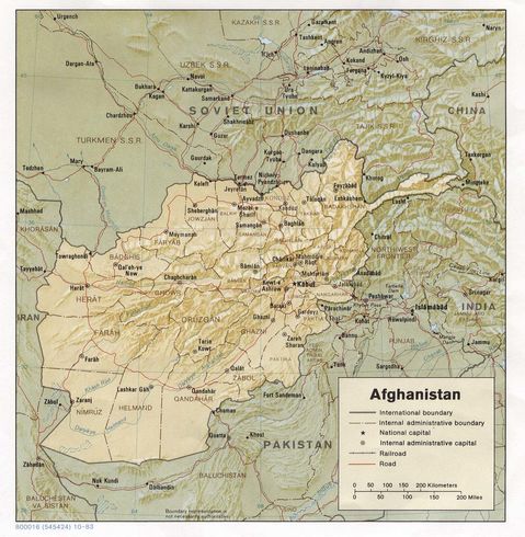 Afghanistan Physical Map 1983