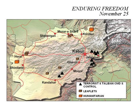 Mapa de la Operación Enduring Freedom, Afganistán 25 Noviembre 2001