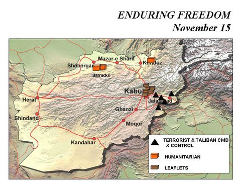 Mapa de la Operación Enduring Freedom, Afganistán 15 Noviembre 2001