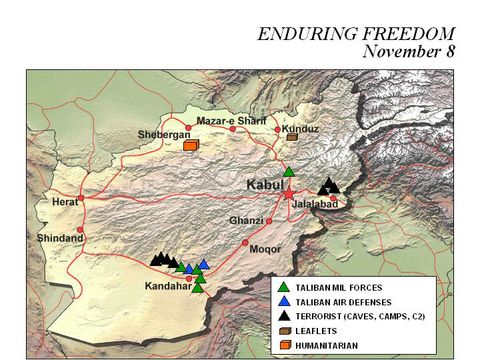 Mapa de la Operación Enduring Freedom, Afganistán 8 Noviembre 2001