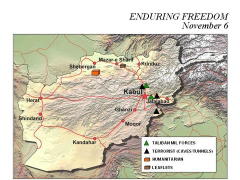 Mapa de la Operación Enduring Freedom, Afganistán 6 Noviembre 2001