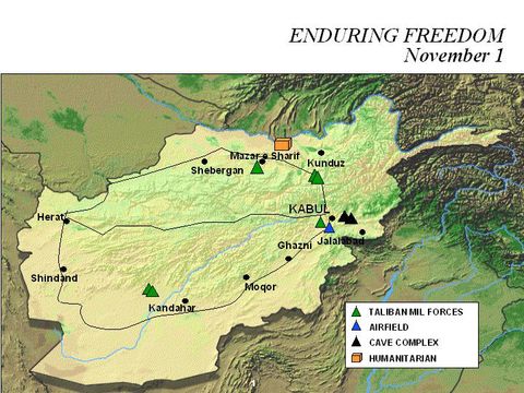 Mapa de la Operación Enduring Freedom, Afganistán 1 Noviembre 2001