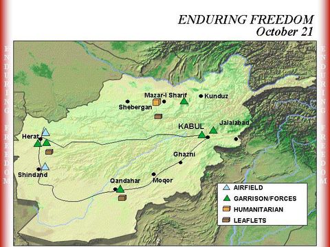 Mapa de la Operación Enduring Freedom, Afganistán 21 Octubre 2001