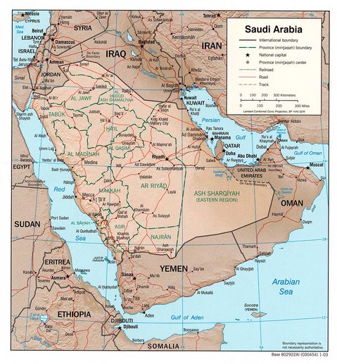 Mapa Físico de Arabia Saudita 2003