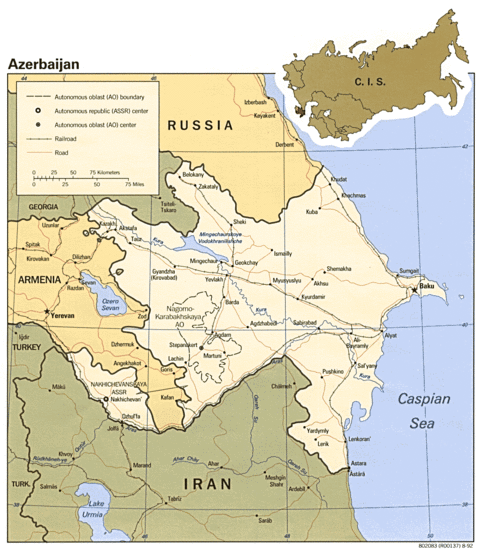 Azerbaijan Political Map 1992