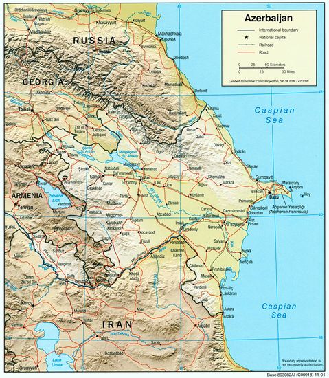 Mapa Físico de Azerbaiyán 2004