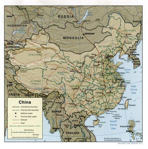 China Physical Map 2001