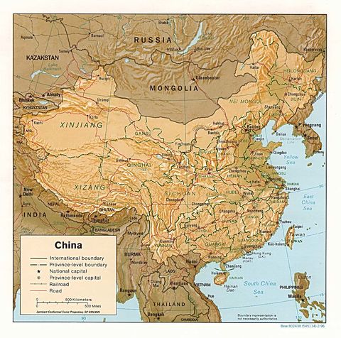 China Physical Map 1996