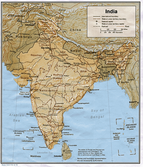 India Physical Map 1979