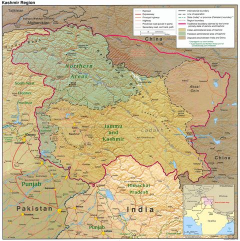 Kashmir Region Physical Map 2004